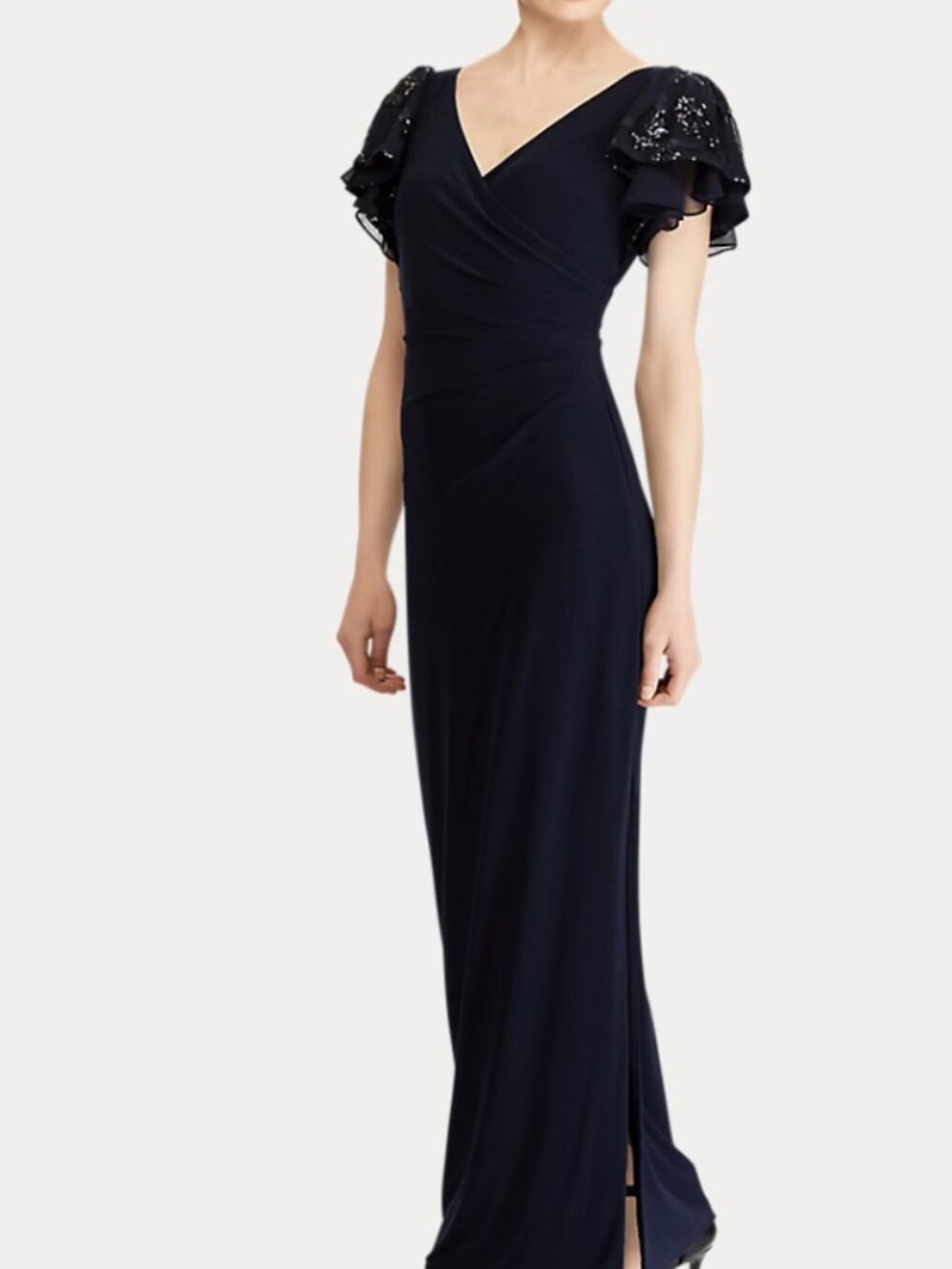 Lauren Ralph Lauren Navy Women's Sequin Sleeve Evening Dress
